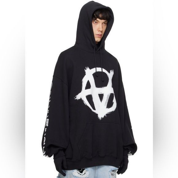 image of Vetements Black Double Anarchy Hoodie, Men's (Size Small)