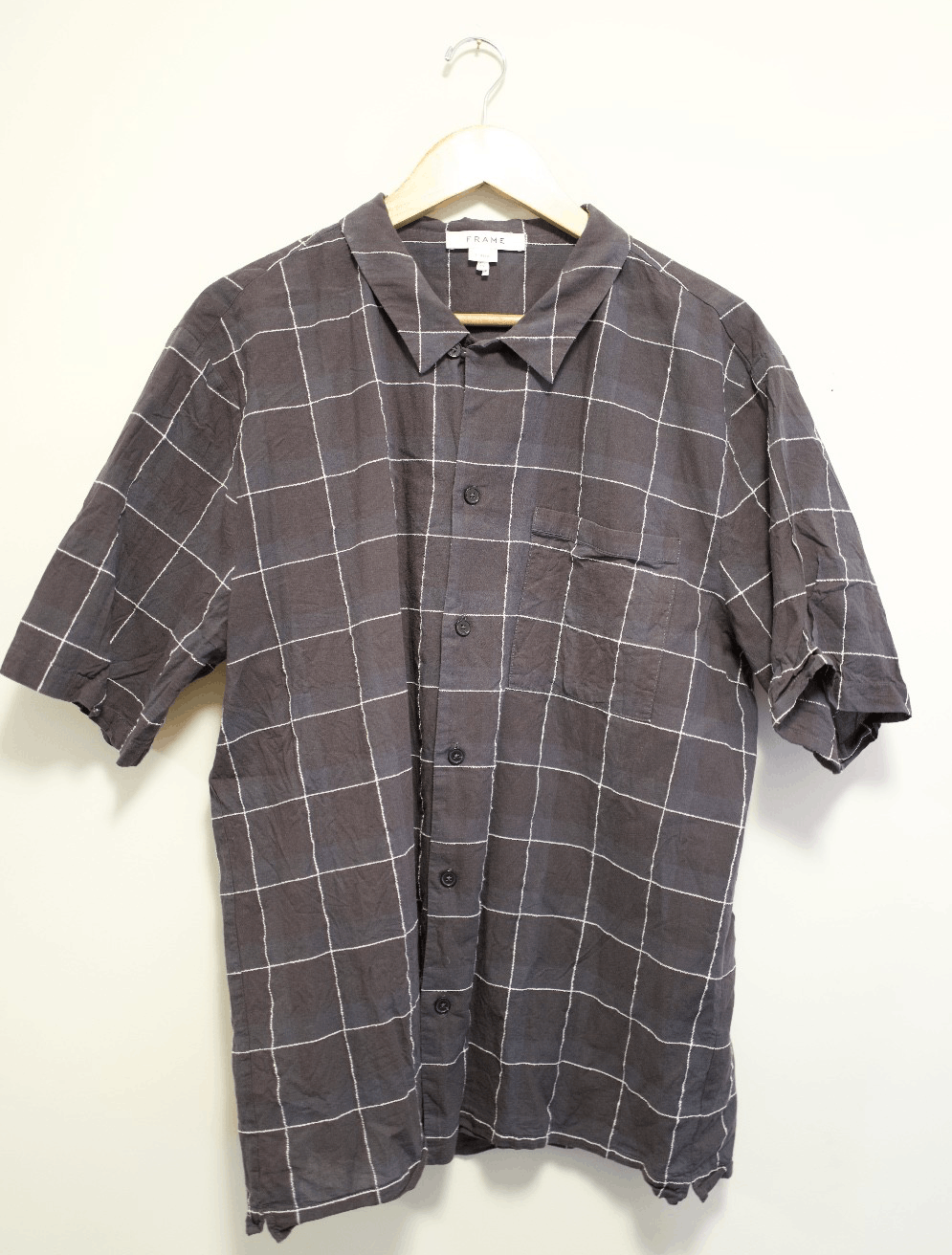 Frame Windowpane Button Up Short Sleeve Shirt, Gray, XL Size US XL / EU 56 / 4 - 1 Thumbnail