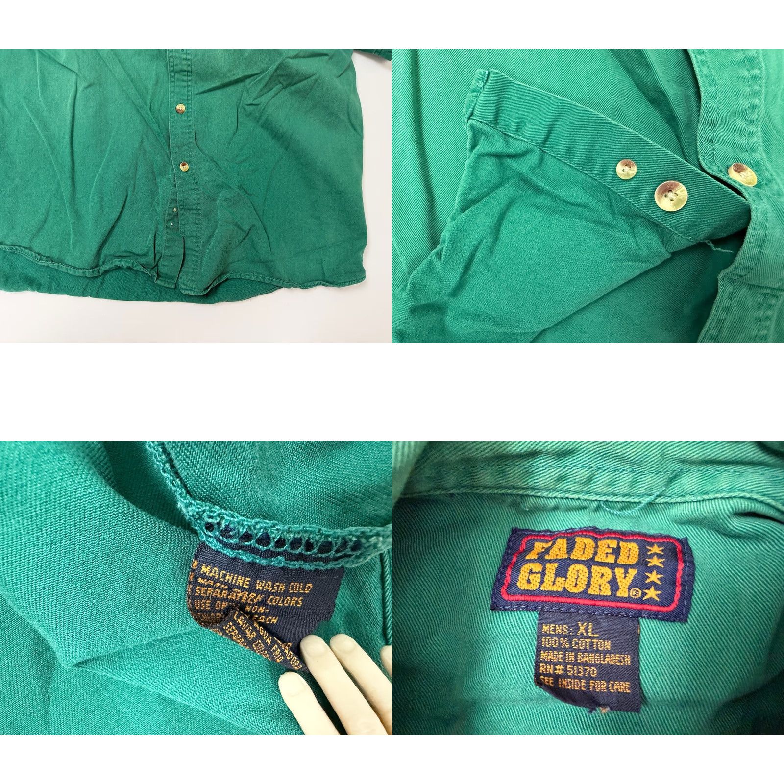 Faded Glory VINTAGE 90s Faded Glory Shirt Men XL Green Cotton Twill Button-Up Short Sleeve Regular Shadowed Sturdy Midweight Pockets 90s Theme Mens Size US XL / EU 56 / 4 - 9 Thumbnail
