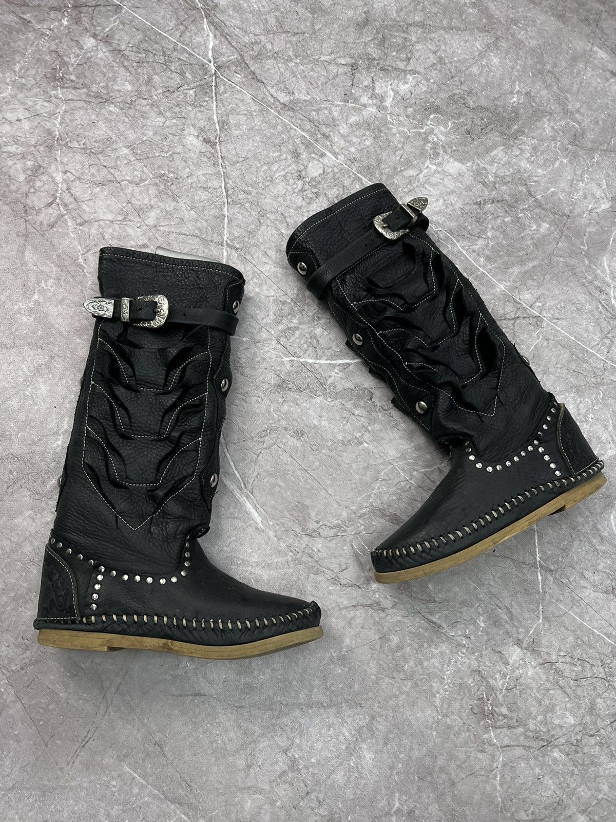 14th Addiction × Japanese Brand VTG 14th Addiction style 2000s Leather Boots high top shoes Size US 7 / IT 37 - 1 Thumbnail