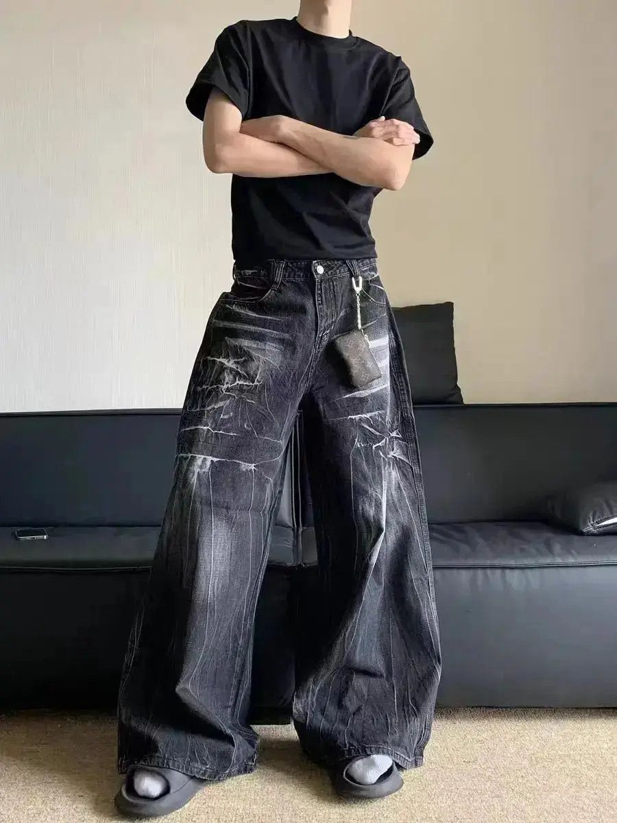Japanese Brand Vintage washed and distressed lightning stripe baggy jeans Size US 32 / EU 48 - 5 Thumbnail