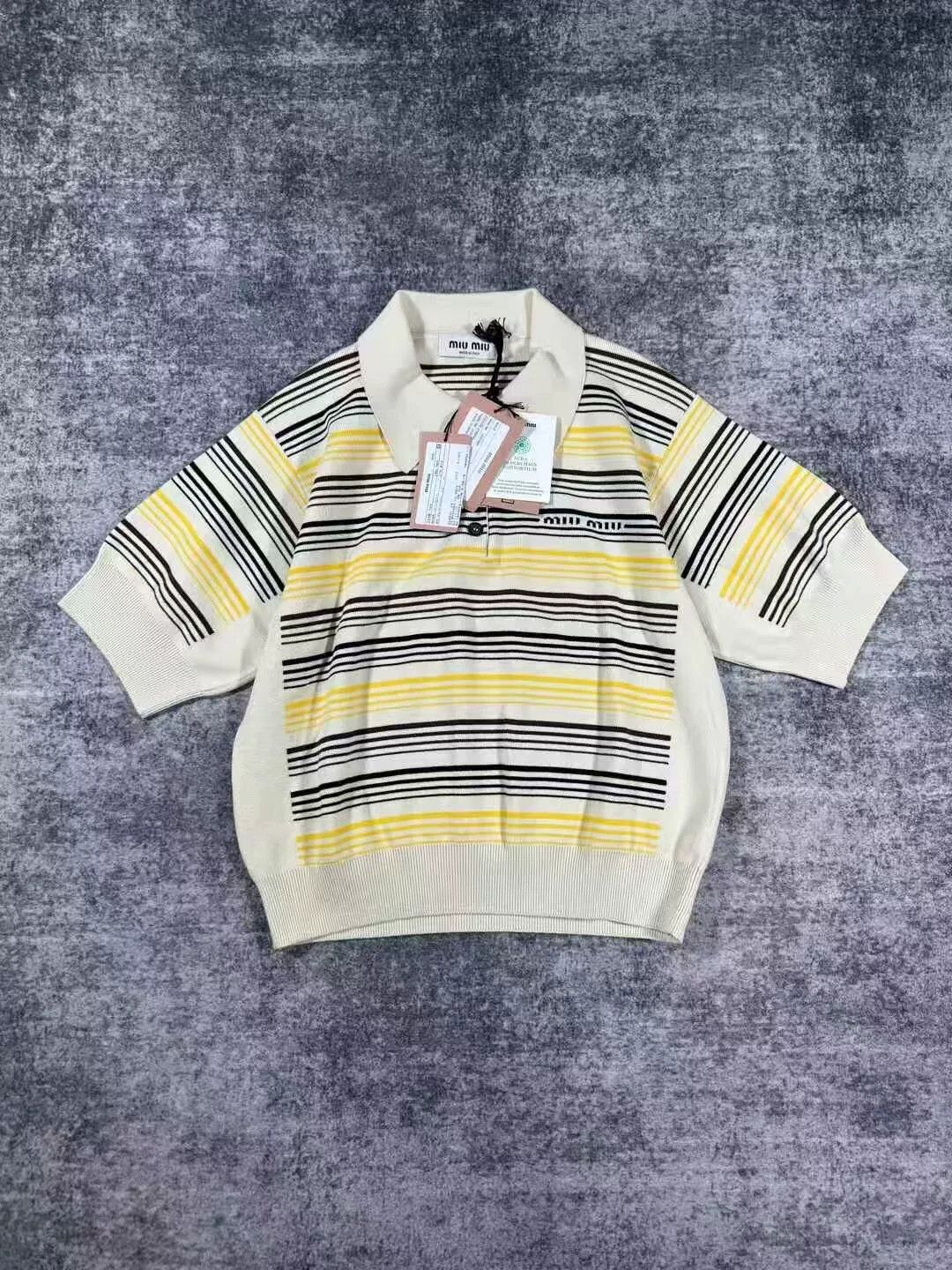 Miu Miu Miu Miu Striped Knit Polo Short Sleeve Size US M / EU 48-50 / 2 - 1 Thumbnail