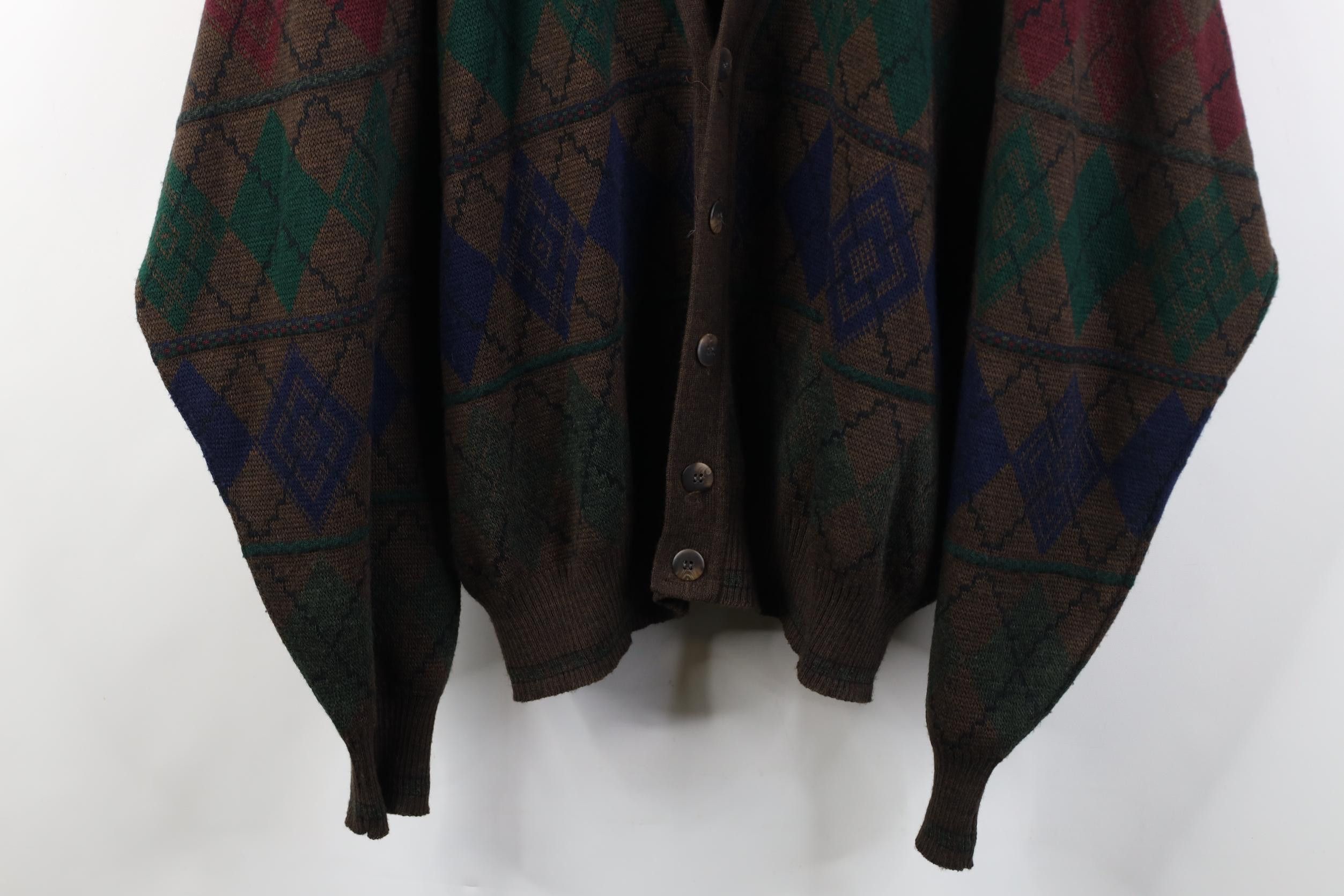 Vintage Vintage 90s Streetwear Knit Argyle Diamond Cardigan Sweater Size US XXL / EU 58 / 5 - 3 Thumbnail