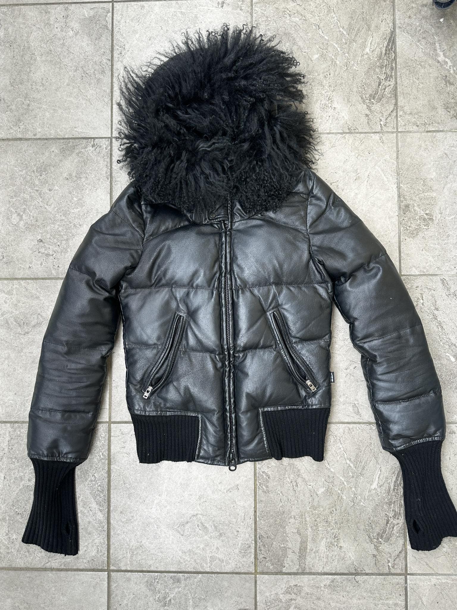 image of If Six Was Nine x Le Grande Bleu L G B Le Grande Bleu Leather Bomber Fur in Black (Size Small)