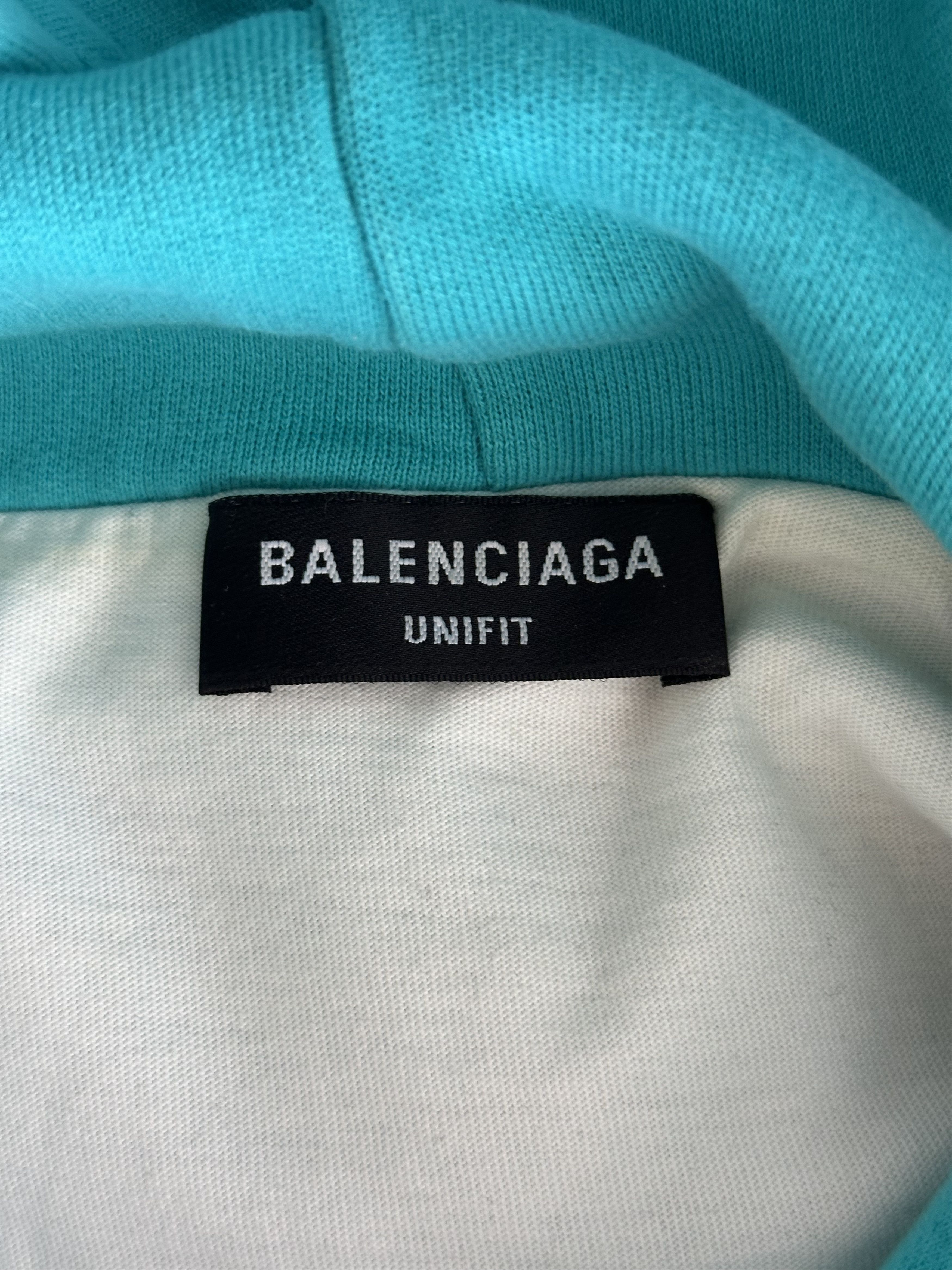 Balenciaga Balenciaga Turquoise & White Logo Distressed Hoodie Size US XXL / EU 58 / 5 - 3 Thumbnail
