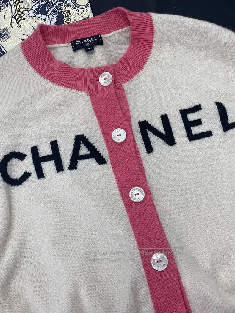 Chanel Chanel Beach Series Pink Beige Letter Cashmere Knitted Car Size XS / US 0-2 / IT 36-38 - 2 Thumbnail