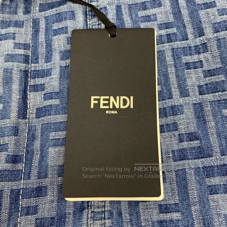 Fendi Fendi Blue Logo Jacquard Full Print Cotton Collar Short Sl Size XS / US 0-2 / IT 36-38 - 8 Thumbnail