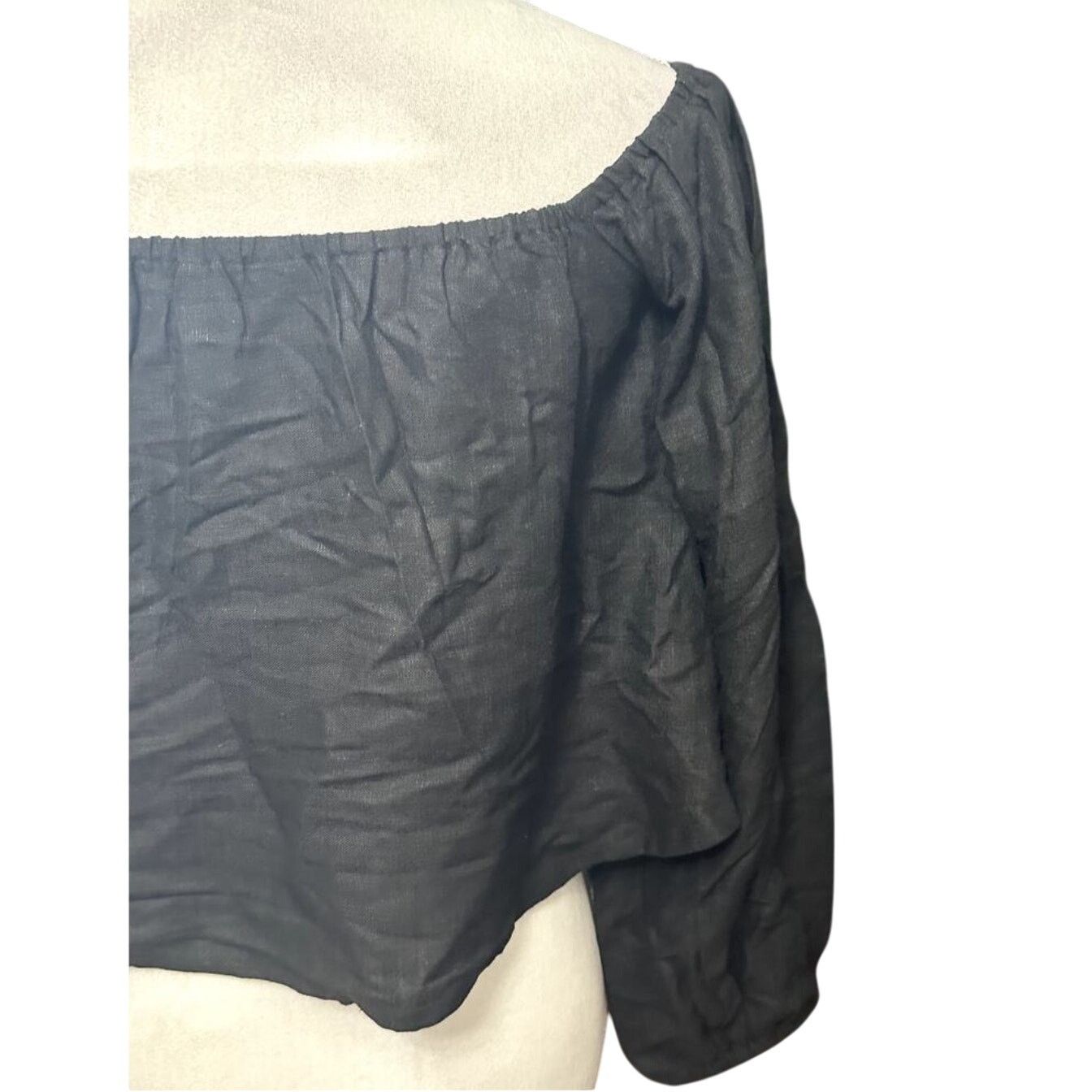 Asos ASOS Crop Top Linen Off-Shoulder Long Sleeve Black Size 4 Size S / US 4 / IT 40 - 6 Thumbnail