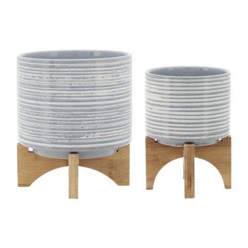 Designer × Homemade CERAMIC, S/2 5/8" PLANTER ON STAND, GRAY Size US L / EU 52-54 / 3 - 3 Thumbnail