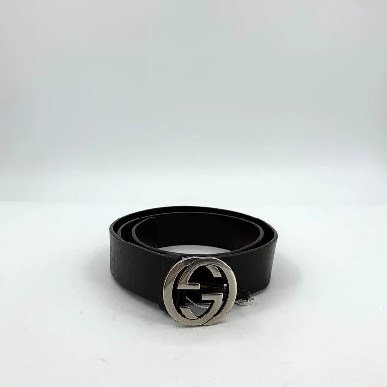 Gucci Black double G interlocking smooth buckle belt 2505-N