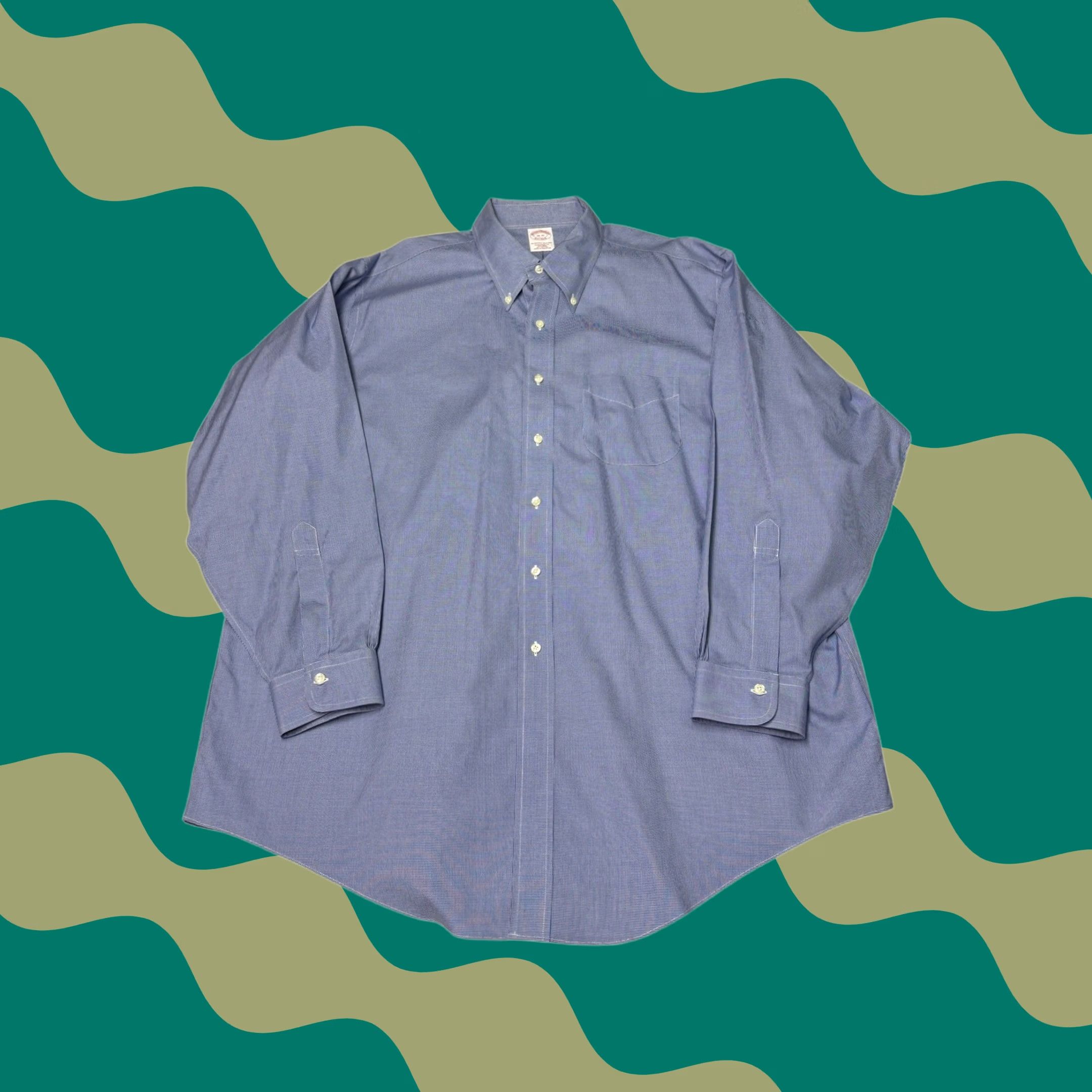 Brooks Brothers Brooks Brothers Mens 18-35 Blue Houndstooth Non-Iron Traditional Fit Dress Shirt Size 48R - 1 Thumbnail