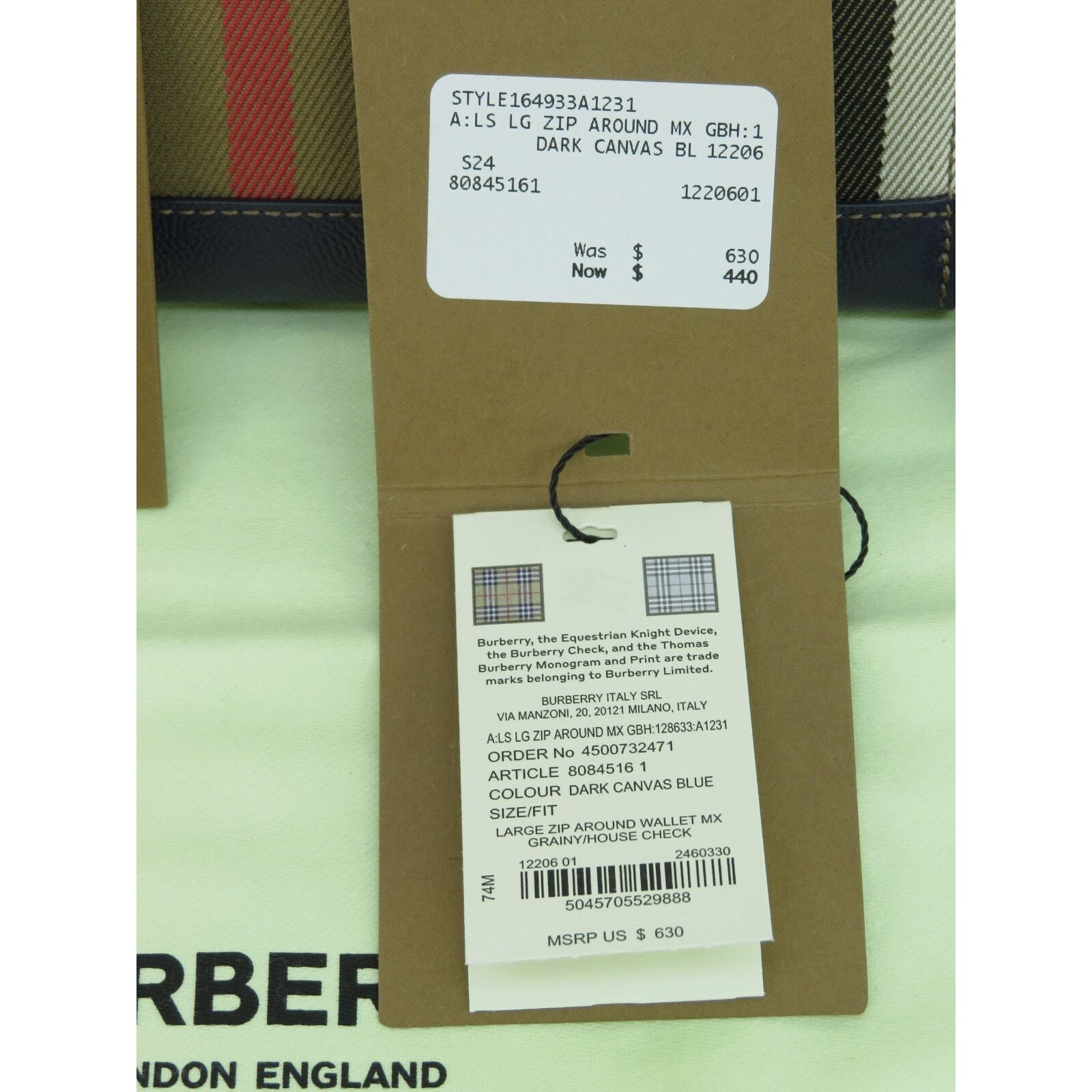 Burberry BURBERRY BLUE LEATHER CHECK CANVAS ZIP CONTINENTAL WALLET Size ONE SIZE - 12 Thumbnail