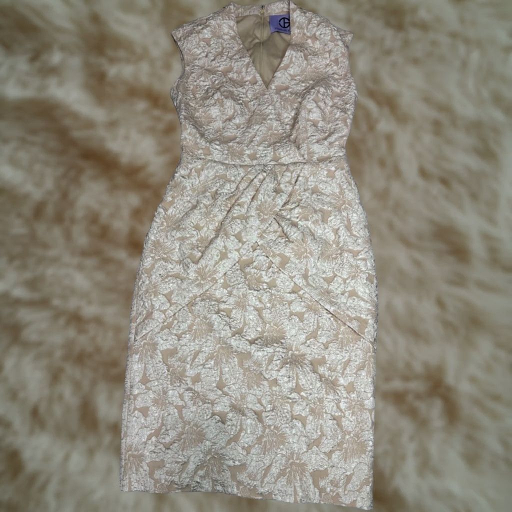 Vintage JS Collections Womens Emery Faux Wrap Sheath Dress Sz 4 Champagne Sleeveless New Size S / US 4 / IT 40 - 1 Thumbnail