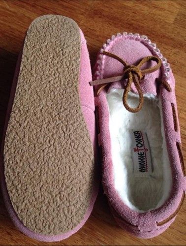 Minnetonka NEW* Minnetonka Girls Pink Suede Faux Fur Moccasins Size US 11 / IT 41 - 3 Thumbnail