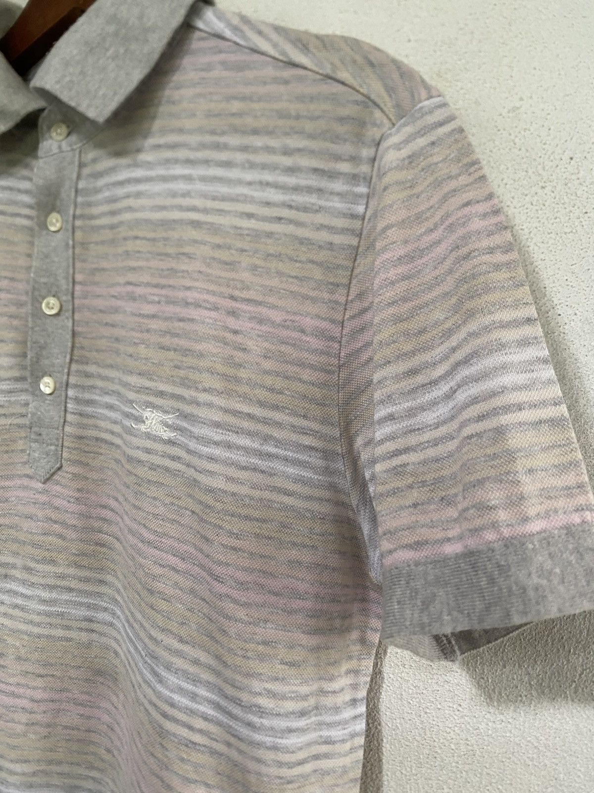 Burberry × Japanese Brand Burberry Golf White Striped Short Sleeve Collar T Shirt Size US M / EU 48-50 / 2 - 7 Thumbnail