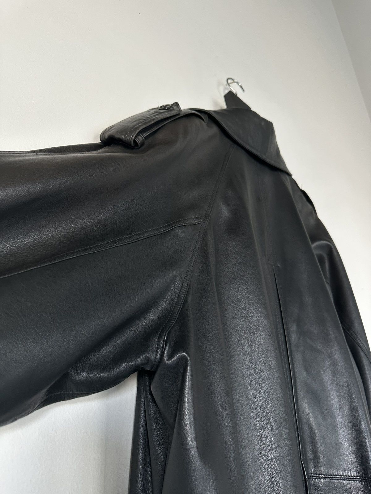Versace Gianni Versace 80s Black Leather Trench Coat Size US XL / EU 56 / 4 - 7 Thumbnail