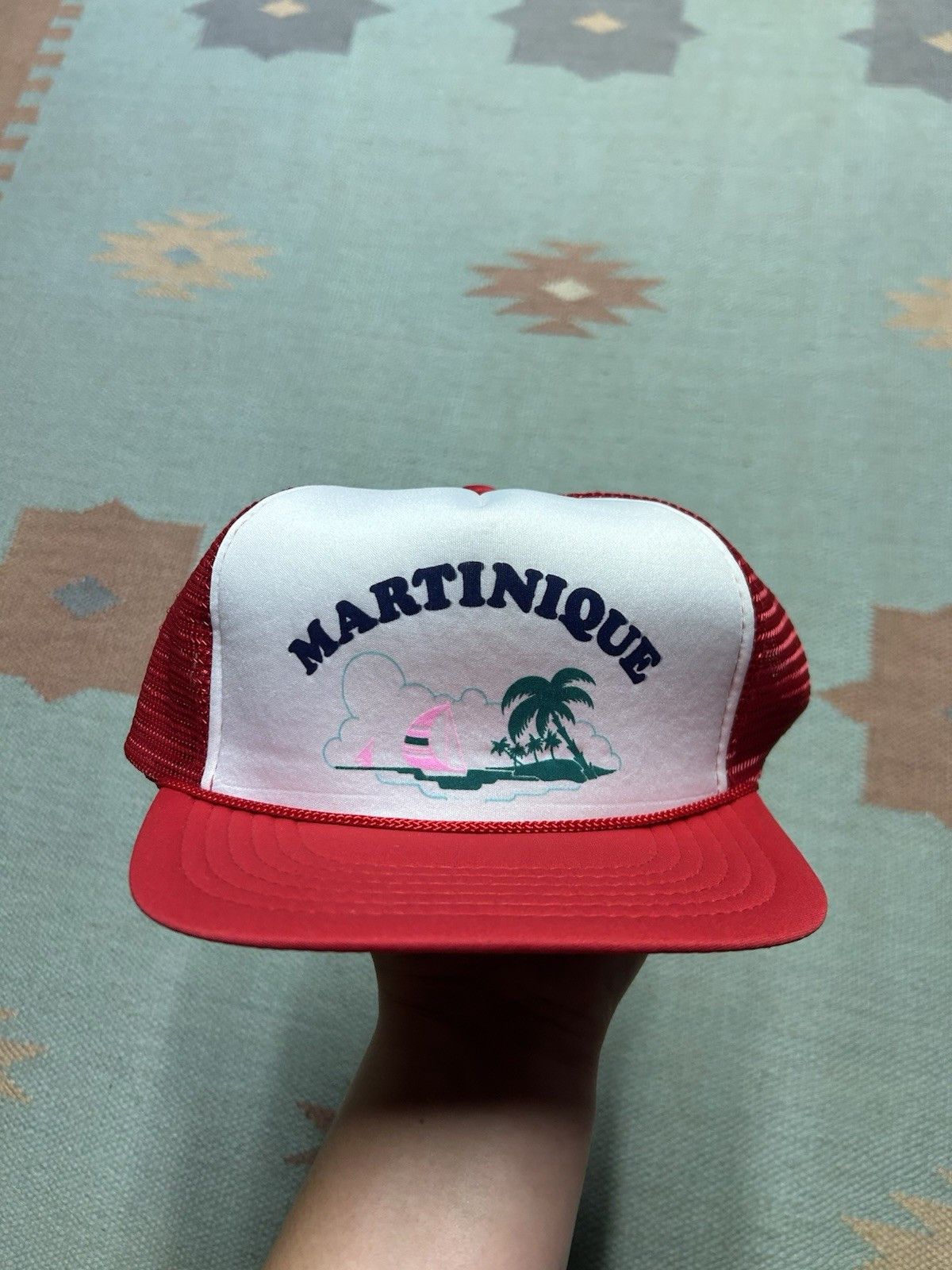 Vintage Vtg trucker hat Martinique beach palm tree boat Caribbean Size ONE SIZE - 2 Thumbnail