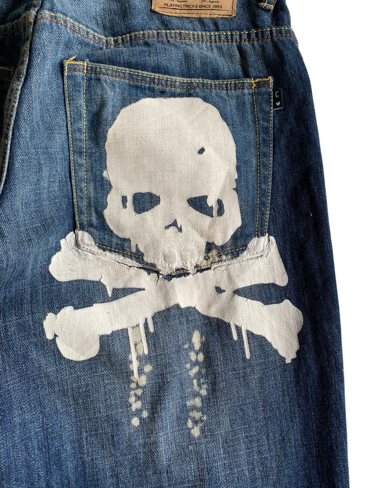 If Six Was Nine CROWN COLLECTIVE BIG SKULL PUNK JAPANESE DISTRESSED DENIM Size US 34 / EU 50 - 11 Thumbnail