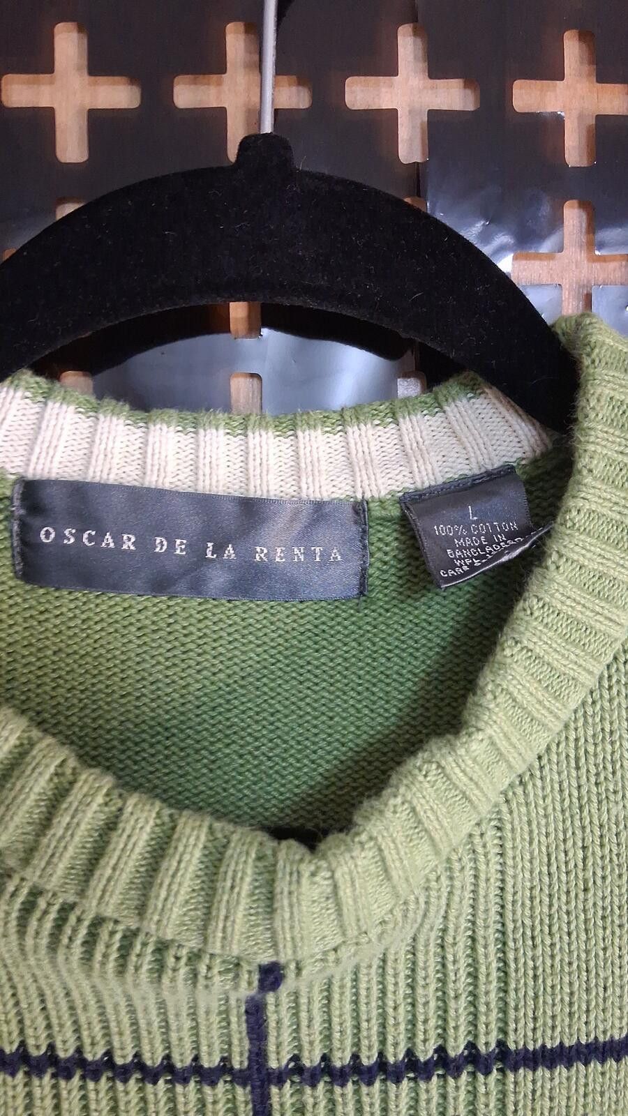 Oscar De La Renta Oscar de la Renta Green Sweater Size Large Windowpane Knit Size ONE SIZE - 2 Thumbnail