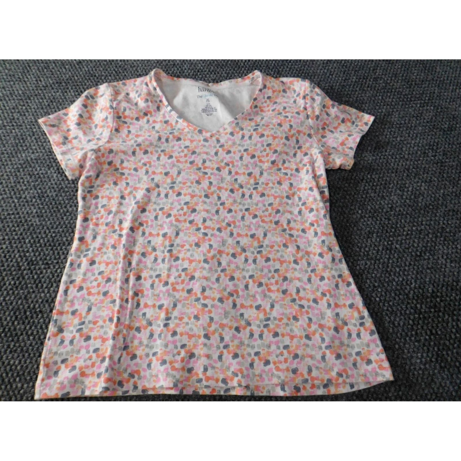 Croft & Barrow Croft & Barrow Womens Blouse PS Petites Pink V-Neck Floral Cotton Tee Size S / US 4 / IT 40 - 3 Thumbnail