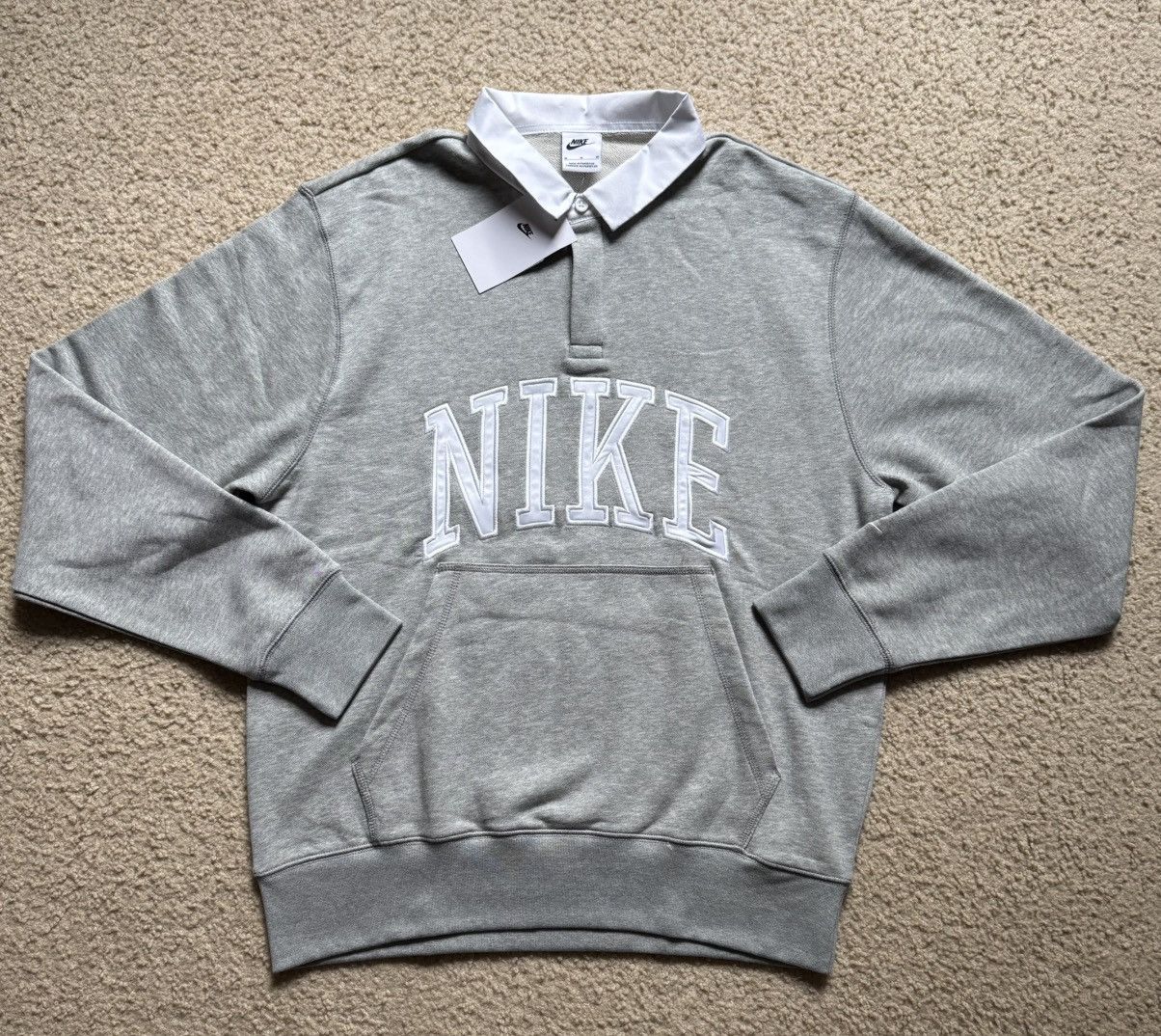 Nike Nike Club Fleece Long-Sleeve Polo Grey Size Medium NWT Size US M / EU 48-50 / 2 - 1 Thumbnail