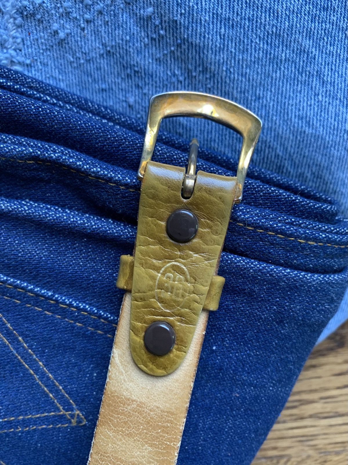 Other × Vintage Vintage Stag Grain Leather Belt 70s Deer Buckskin Odd Buckle Size ONE SIZE - 6 Thumbnail