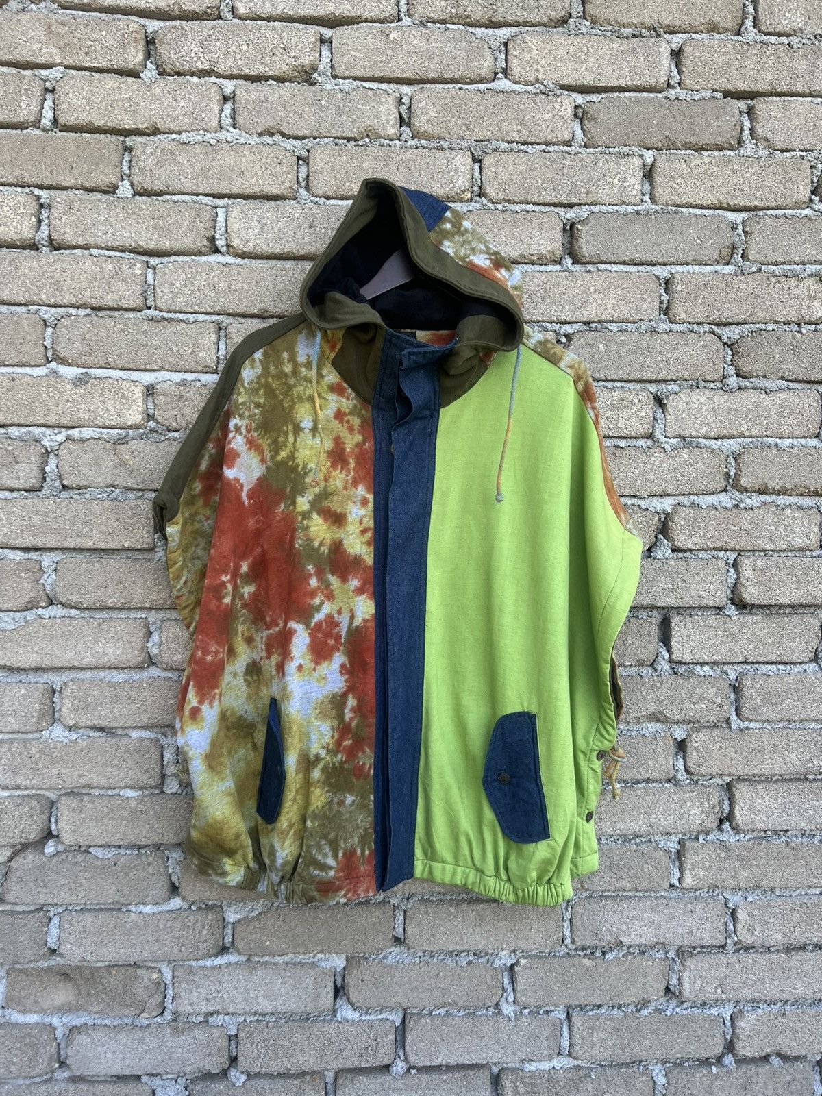 Japanese Brand Kobitch Poncho Hooded Button Up Colour Block Size XL / US 12-14 / IT 48-50 - 2 Thumbnail