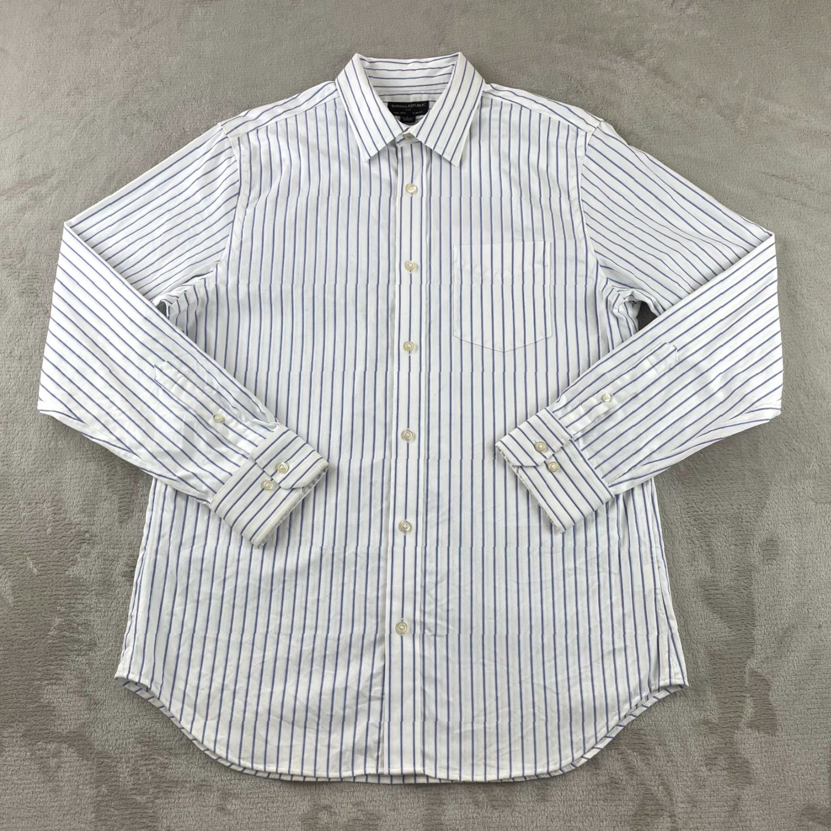 Banana Republic Banana Republic Shirt Men Large White Striped Non Iron Slim Fit Long Sleeve Size US L / EU 52-54 / 3 - 3 Thumbnail