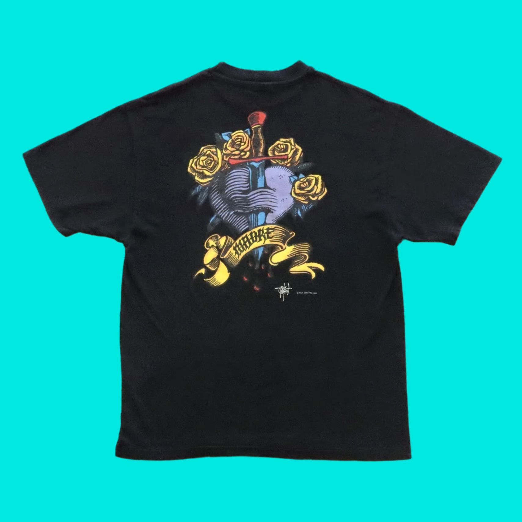 Griffin Vintage Rick Griffin Tshirt - Men - T-Shirt - L - Black - 90s - Passionetta Designer Tee Size US L / EU 52-54 / 3 - 1 Thumbnail