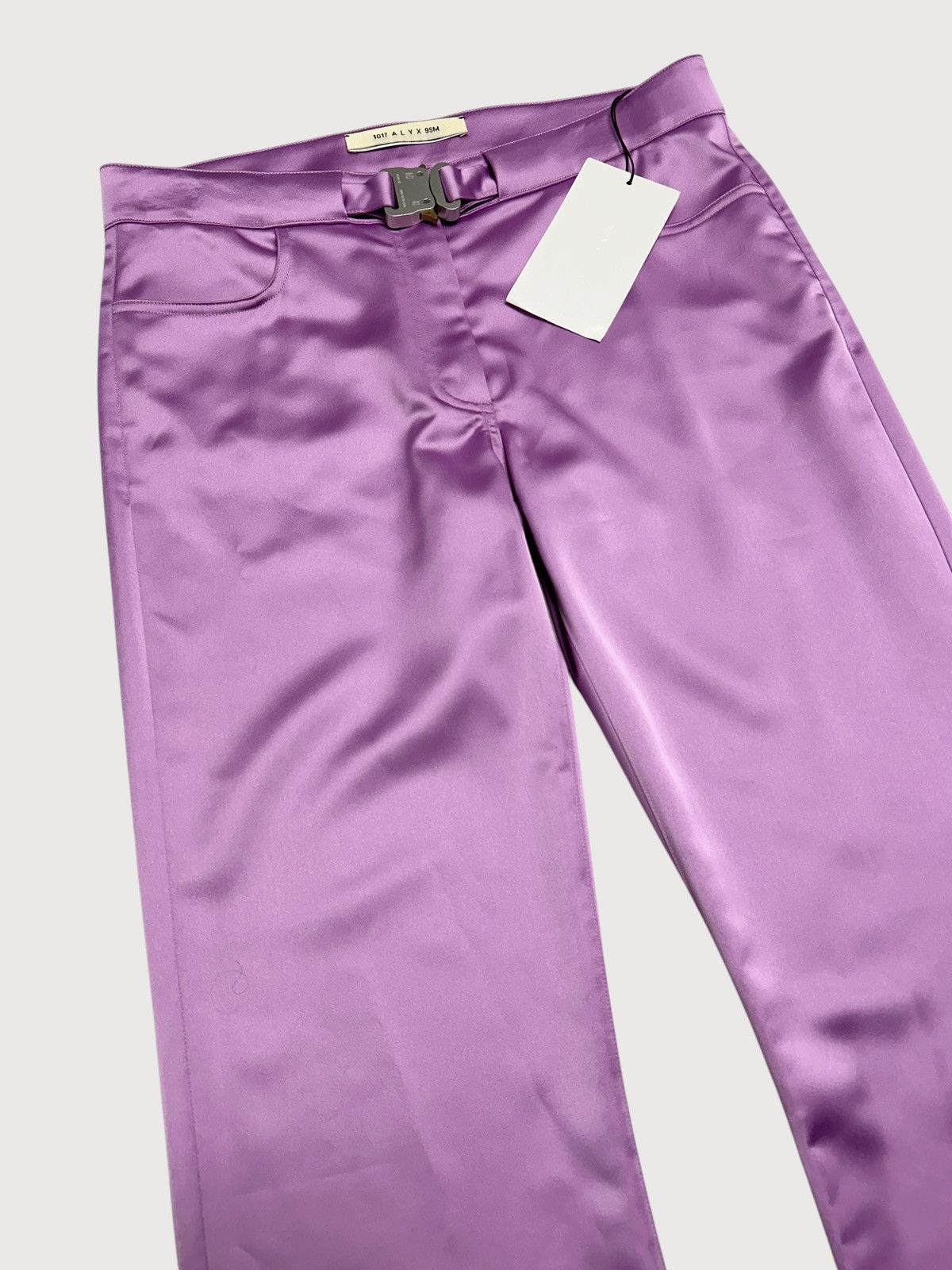 1017 ALYX 9SM SS2023 Purple Satin Rollercoaster Buckle Flared Pant Size US 31 - 3 Thumbnail