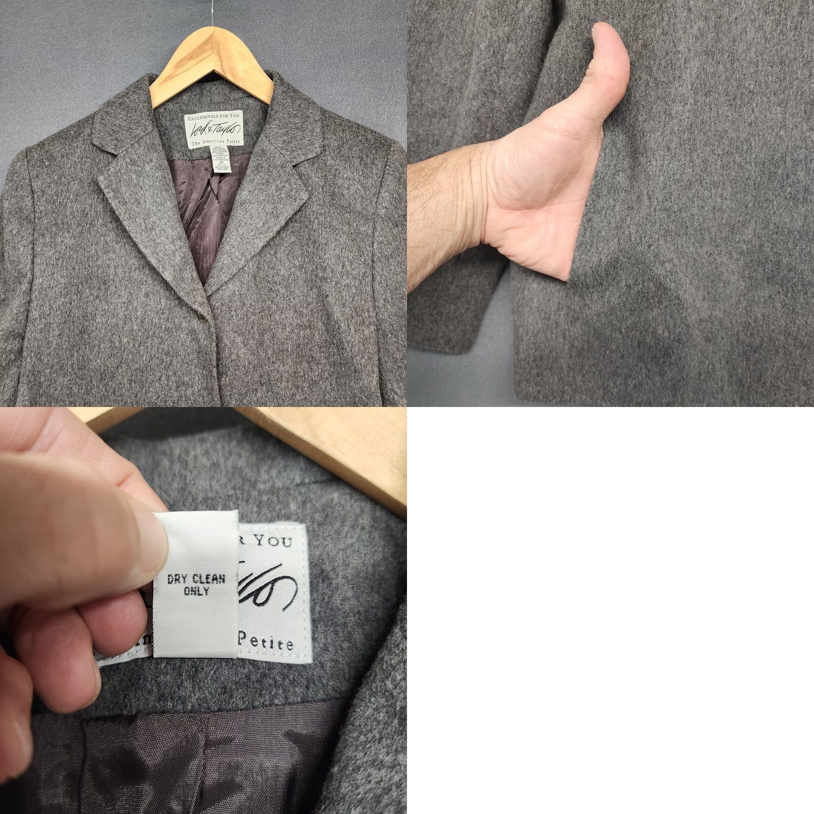 Lord & Taylor VINTAGE Lord & Taylor Blazer Womens 8 P Grey Wool Cashmere Classic Career Jacket Size M / US 6-8 / IT 42-44 - 8 Thumbnail
