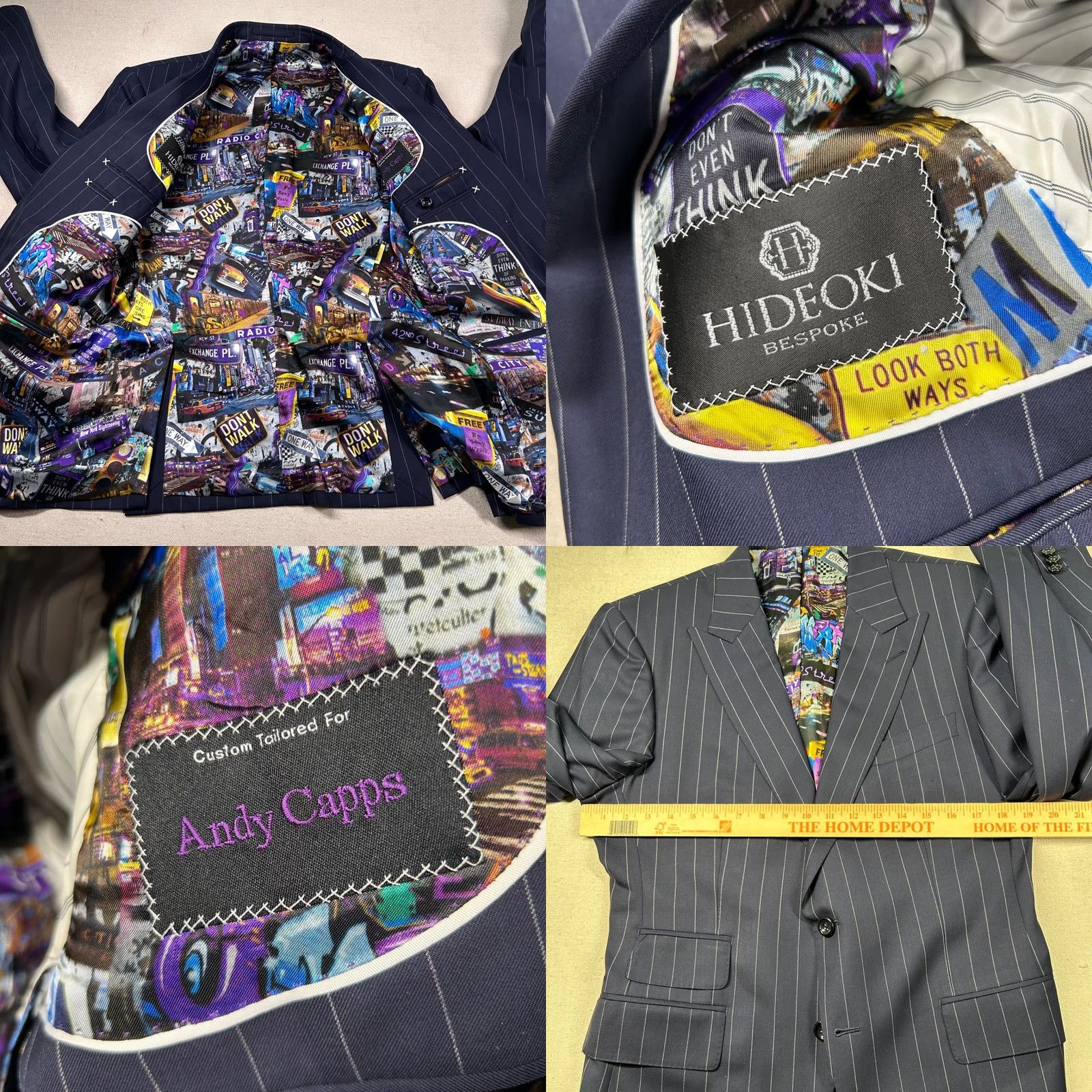 Vintage Hideoki Bespoke Suit Mens 39 Navy Wool Pin Stripe Peak Custom Tailored 32x31 Size 40R - 8 Thumbnail