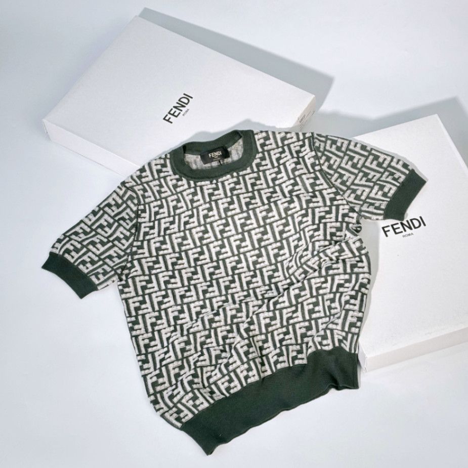 Fendi o1w1db10725 FZX051 FF Short Sleeved Jumper in Green/White Size US M / EU 48-50 / 2 - 3 Thumbnail