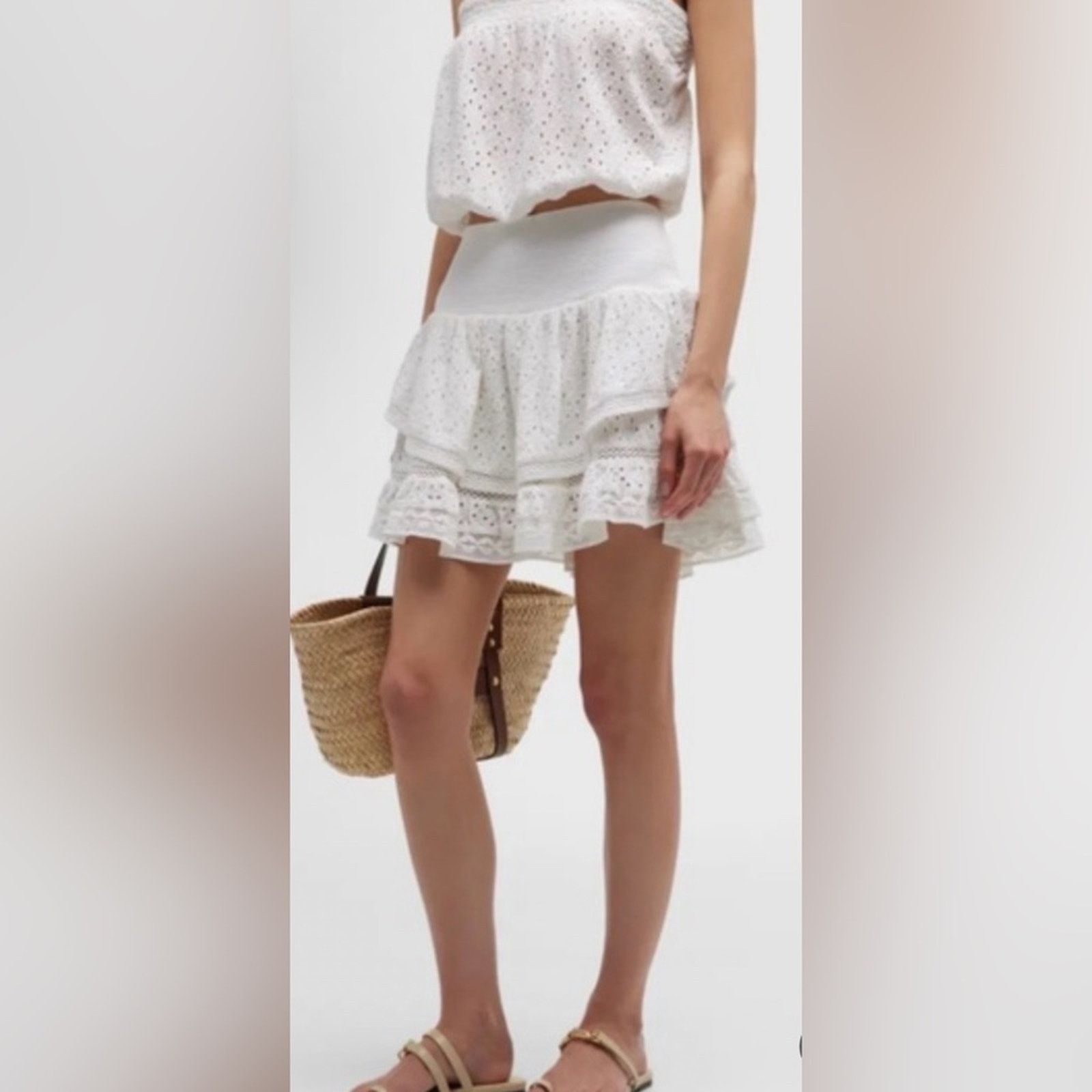 Ramy Brook NWT Ramy Brook $295 White Eyelet Ruffle Skirt Size Small Size 27" / US 4 / IT 40 - 3 Thumbnail