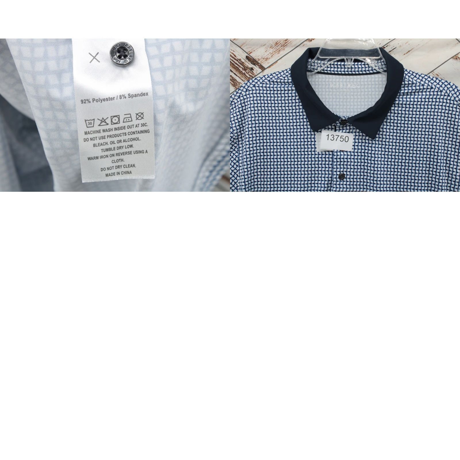 Vintage Maelreg Performance Polo Shirt Men L Blue White Stretch Golf Geometric Size US L / EU 52-54 / 3 - 8 Thumbnail