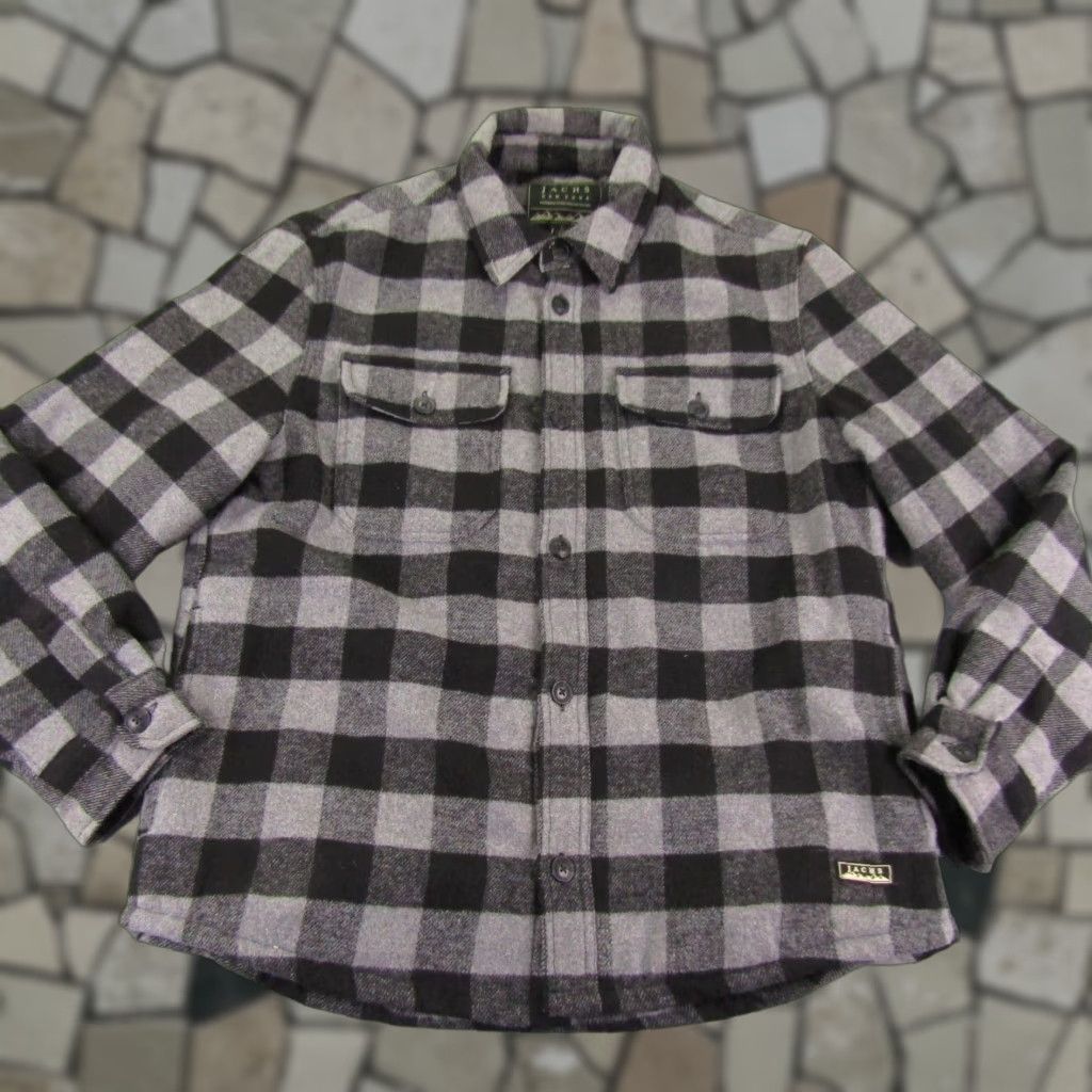 Vintage VINTAGE JACHS Jacket Mens Large Gray Plaid Flannel Wool Blend Quilted Lining Shacket Size US L / EU 52-54 / 3 - 1 Thumbnail