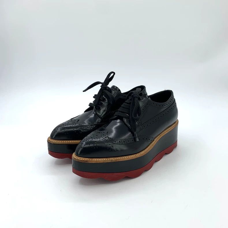 Prada Prada Size 36.5 Black Baroque carved lace-up thick-soled sh Size US 5 / EU 37 - 1 Thumbnail