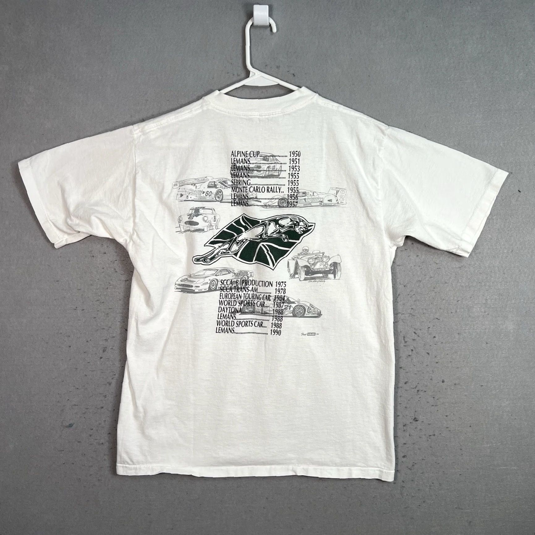 Vintage VINTAGE 1990s Jaguar Daytona Le Mans IMSA Car Racing T Shirt Adult Medium White Men Size US M / EU 48-50 / 2 - 2 Thumbnail