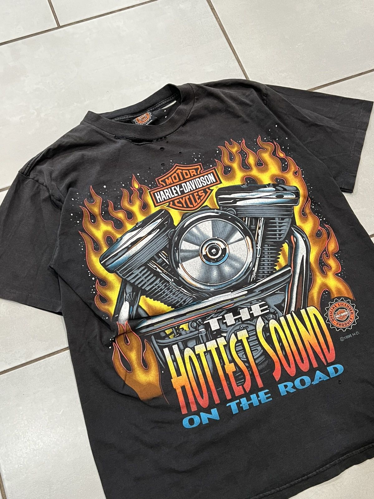 Harley Davidson 90s Faded Thrashed Harley Davidson Hottest Sound Flame Shirt Size US L / EU 52-54 / 3 - 2 Thumbnail