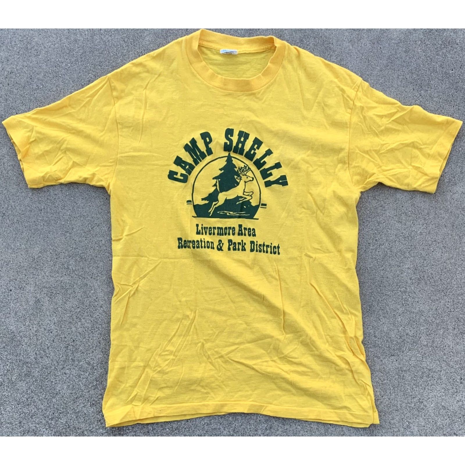 Vintage VINTAGE Belton Camp Shelly Livermore ARPD t shirt 1980s Yellow Cotton Crew Neck Short Sleeve Men L Size US L / EU 52-54 / 3 - 5 Thumbnail