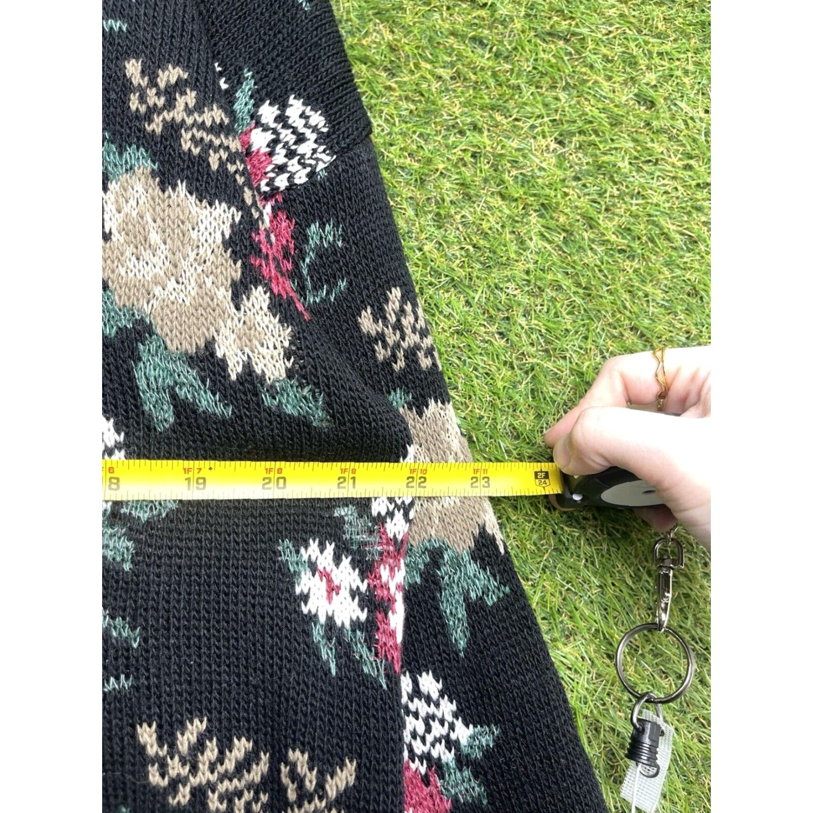 Vintage VINTAGE Grandma Sweater Womens XL Long Floral Knit 80s Rose Dana Scott Crew Neck Cozy Pullover Black - All Seasons Knitwear Womens XL Size XL / US 12-14 / IT 48-50 - 5 Thumbnail