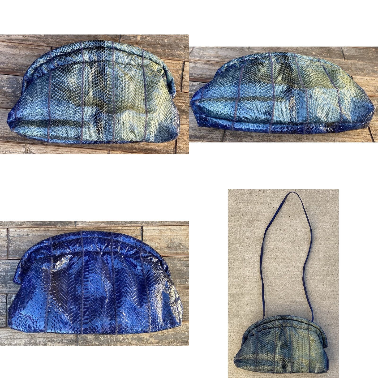 Vintage VINTAGE Morgan Taylor Leather Snakeskin Handbag Blue Purse Bag Womens Shoulder Bag 1980s Glitter Size ONE SIZE - 8 Thumbnail