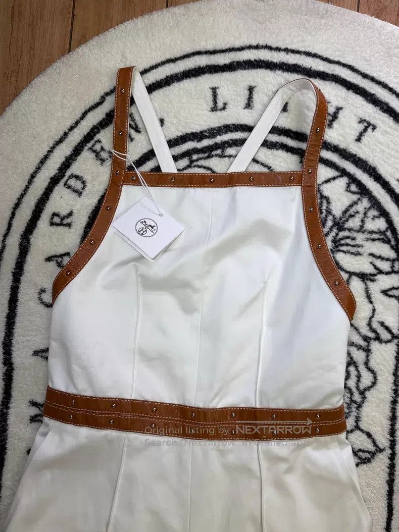 Hermes Hermes 22FW White Leather Patch Pearl Stitch Jumpsuit Runw Size 42" / US 20 - 4 Thumbnail