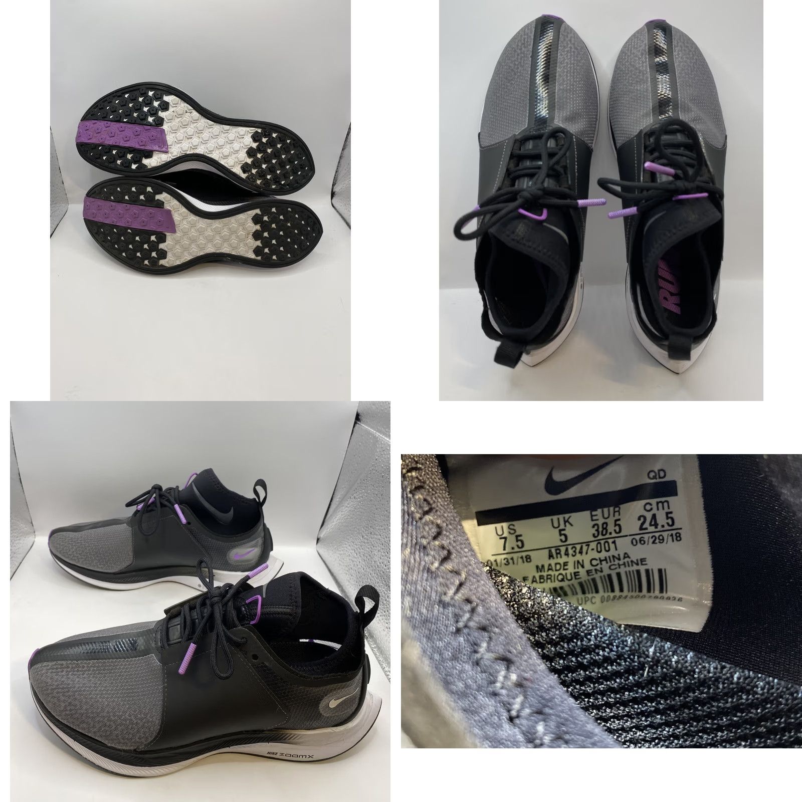Nike Nike Zoom Pegasus Turbo Running Shoes Womens 7.5 US 5.5 US Black/Bright Violet-White AR4347-001 Size US 5 / IT 35 - 8 Thumbnail