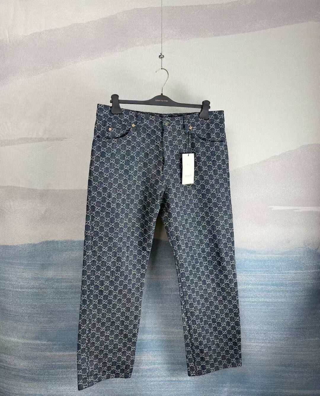 Gucci Gucci Blue Denim Pants with Logo Print Size US 27 - 1 Thumbnail