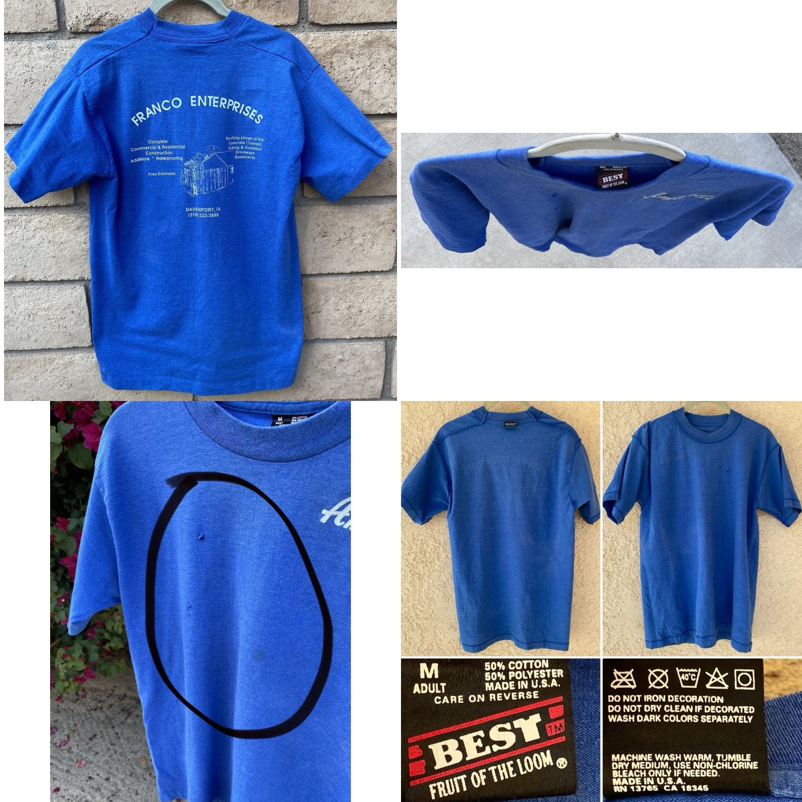 Fruit Of The Loom VINTAGE Amanda Name T Shirt 80S 90S Franco Enterprises Construction Distressed Shirt Men M Blue Size US M / EU 48-50 / 2 - 8 Thumbnail