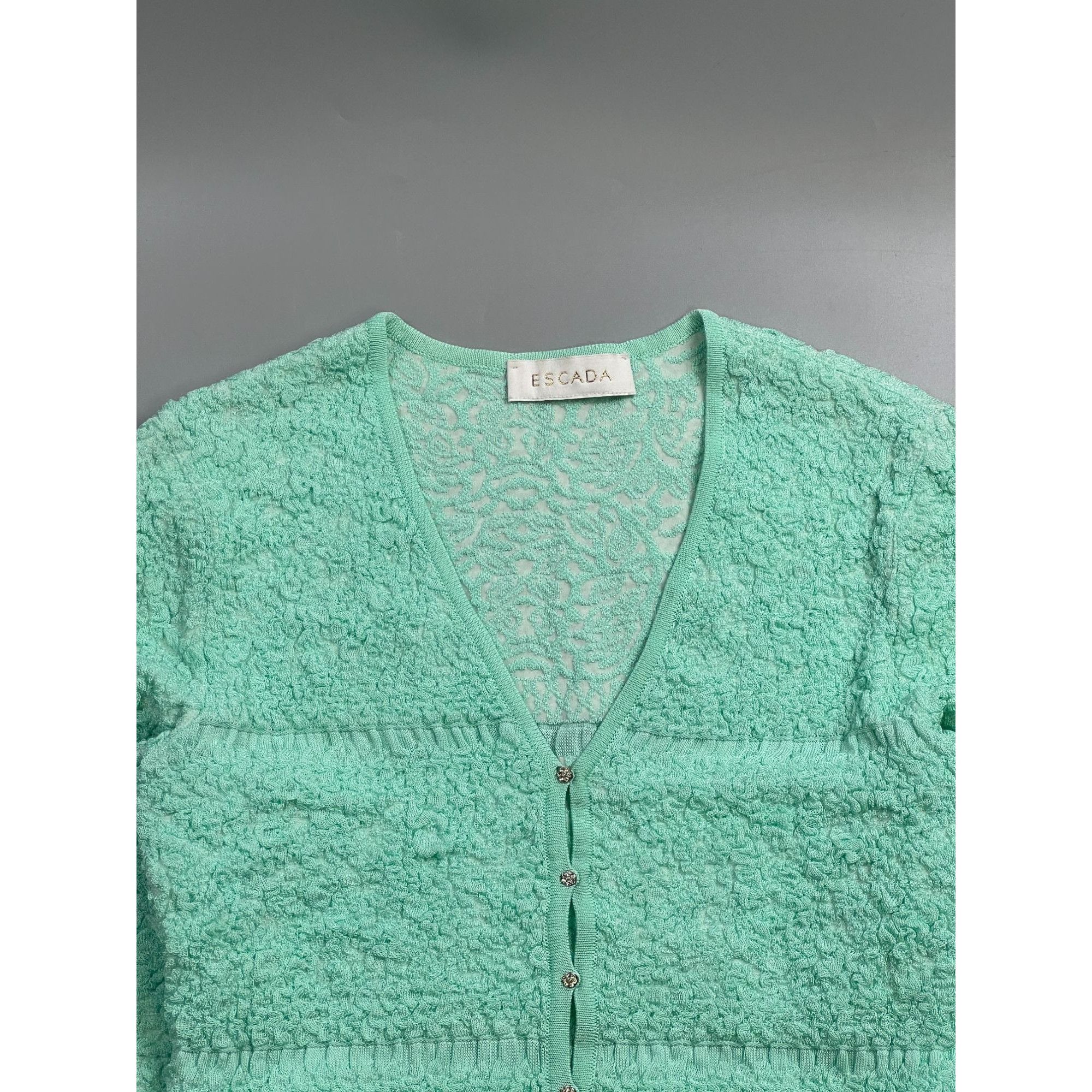 Escada Escada Teal Crochet Cardigan Size IT 36 (Y0806) Size XS / US 0-2 / IT 36-38 - 2 Thumbnail
