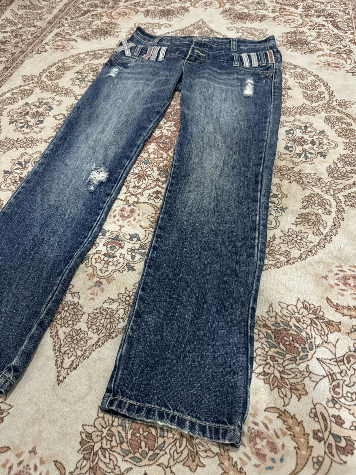 Japanese Brand × Vintage Vintage Japanese Brand Distressed Double Waist Jeans Size US 33 - 3 Thumbnail
