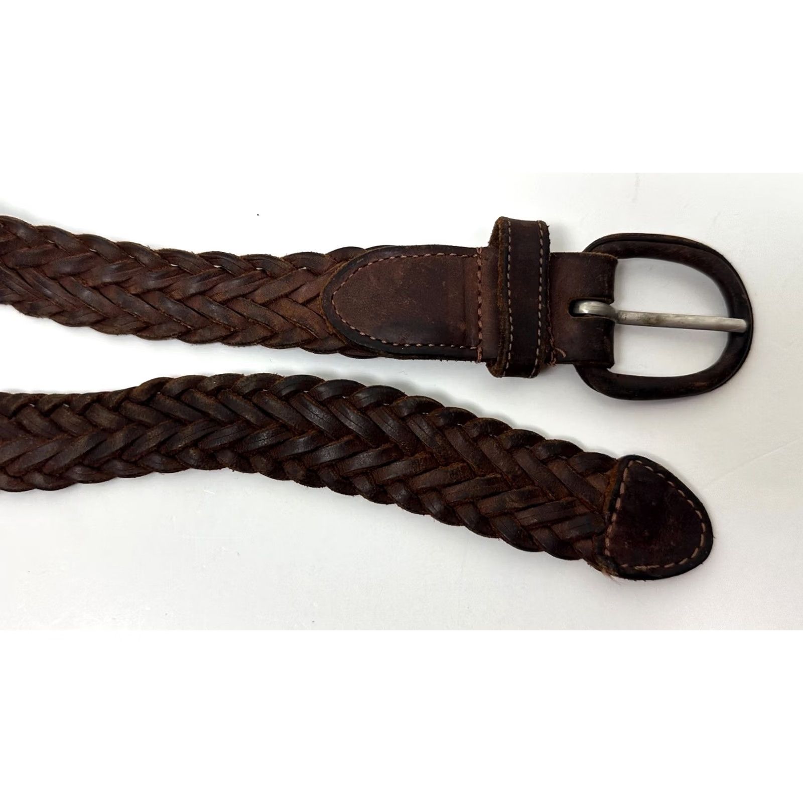 Vintage Unbranded Distressed Brown Leather Belt 38 Men Braided/Woven Adjustable Heavy Patina 80s 90s Grunge Style Size 38 - 3 Thumbnail