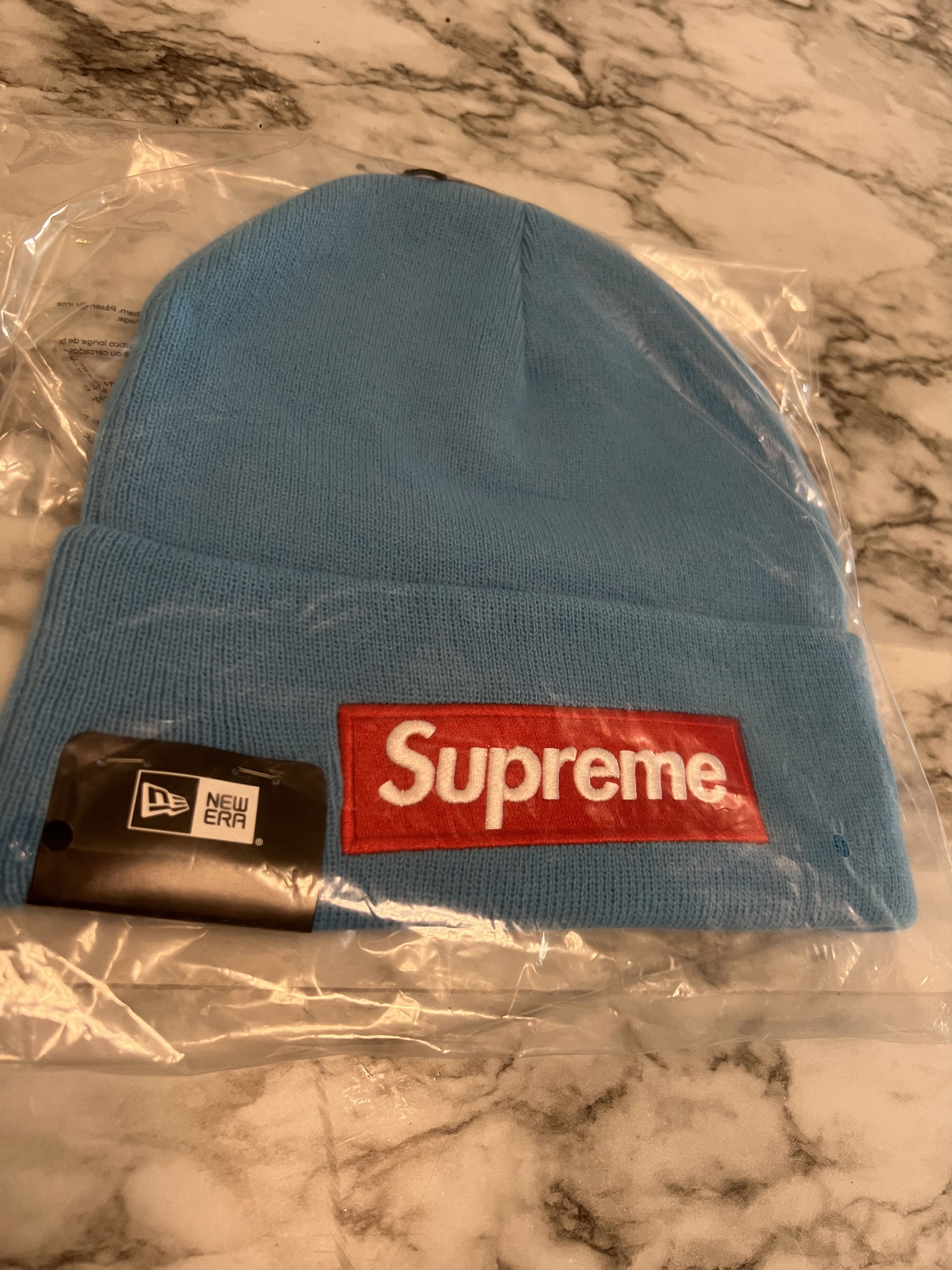 Supreme Supreme x Art Dealer Tag Beanie Cyan Blue | Grailed